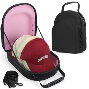 lot 4806 image: GERMUN Hard baseball hat case, Hat Carrier Travel Case with Adjustable Shoulder Strap, Hat cap case for 6 Baseball Caps - Perfect for Traveling & At-Home Storage (Black with Pink)