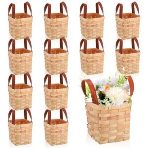 lot 4831 image: Rtteri 12 Pcs Small Wicker Baskets, Woven Baskets with Double Handles 4.5 x 4.5 x 4 Woodchip Bins for Storage Picnic Square Container for Gift Wedding Party Packing