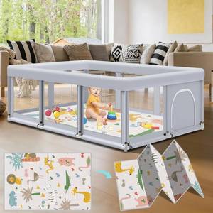 lot 1333 image: Fshibila 74 �50 Large Baby Playpen, Baby Playard for Babies and Toddlers, Play Pens for Indoor & Outdoor, Sturdy Safety Play Yard with Soft Breathable Mesh, Anti-Fall, Grey (with MAT)