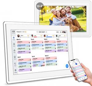 lot 1338 image: Digital Calendar Wall Touch Screen, 15.6 Inch Smart HD Electronic Calendar for Family & Chore Chart with Meal Planner, Built-in Digital Photo Frame, Gift for Parents & Kids, Desk Stand & Refills (White)