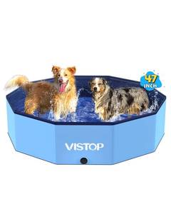 lot 1341 image: VISTOP Large Foldable Dog Pool, Hard Plastic Shell Portable Swimming Pool for Dogs Cats and Kids Pet Puppy Bathing Tub Collapsible Kiddie Pool (47inch.D x 11.8inch.H, Blue)