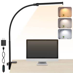 lot 1358 image: ShineTech LED Desk Lamp with Clamp, Eye-Caring Clip on Desk Light with 3 Color Modes & Stepless Dimming, 360° Flexible Gooseneck Desk Lamp for Home Office College Dorm with USB Adapter