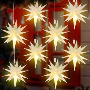 lot 1378 image: Kingdder 8 Pieces Moravian Star Light LED 3D Star Hanging Light Powered by Battery with Timer Function White Porch Lantern Holiday Decor for Indoor Outdoor Christmas Tree Balcony Courtyard (12 Inch)