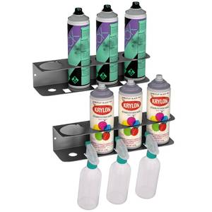 lot 1394 image: EVERHANGER Spray Can Holder, Wall Mount Spray Bottle Storage Rack Heavy Duty Spray Paint Bottle Organizer for Garage & Home, 8 Can Holes