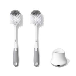 lot 1412 image: OXO Tot Bottle Brush with Nipple Cleaner and Stand �� Gray, 2-Pack