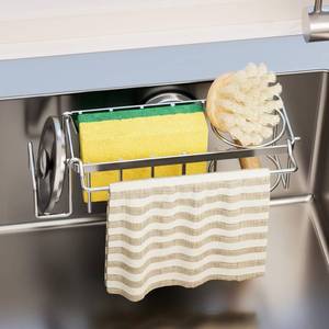 lot 2064 image: TAILI 4-in-1 Sponge Holder for Kitchen Sink with Strong Suction Cup Removable, Rustproof Stainless Steel Sink Caddy for Sponge, Brush, Scrubber, Scraper -Silver