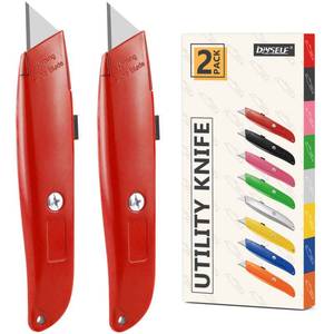 lot 2065 image: DIYSELF 2Pack Utility Knife Box Cutter Retractable Razor Blade Heavy Duty Box Cutters Knife PVC Pipe Cutter (Red)