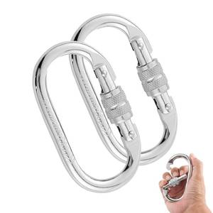 lot 2093 image: Hopeseily Heavy Duty Climbing Carabiner, Rated 25kN(5620lbs), Screw Locking Carabiner Clip, Oval Shape Carabiner for Rappelling, Hammocks, Aerial Work, Rigging, Rescue, Arborist(2pack, Silver)
