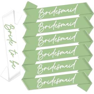 lot 2094 image: Diartpaint Bachelorette Party Sash Set 1 Bride to Be Sash 6 Bridesmaid Sash Sage Green 7pcs Bride Tribe Wedding Decorations Kit for Hen Party Bridal Shower Party Gift Sash for Bridesmaids
