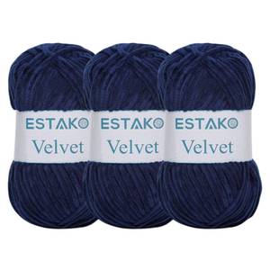 lot 2101 image: Estako Velvet (3- Skeins Pack) Chenille Blanket amigurumi Yarn for Crocheting and Knitting Super Bulky 3x100 gr (3x132 yds) (1210 - Navy Blue)