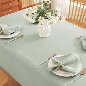 lot 2107 image: SASTYBALE 52x52 Inch Square Spring Tablecloth - Sage Green Linen Textured Water Resistant Wrinkle Free Lightweight Washable for Xmas Gatherings, Holiday Dining & Outdoor Deco
