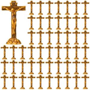 lot 2110 image: Qunclay 50 Pcs Little Jesus Crucifix Standing Cross 1.97 Inch Resin Mini Jesus Figures Bulk, Catholic INRI Cross Decor for First Communion, Easter, Church Altar & Christian Home Tabletop(Dark Brown)