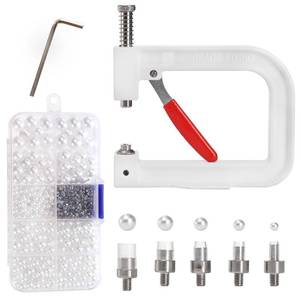 lot 2121 image: Okllen Pearl Handmade Setting Machine, Beads Rivet Fixing Machine with 5 Sizes, Round Pearl Beads Rivet Studs for Hats, Shoes, Clothes, Bags, Skirts, Beads DIY Accessories