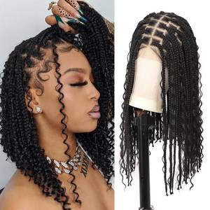 lot 2166 image: Fecihor 13x8 HD Lace Short Braided Wigs for Women Knotless Boho Braided Wig Bob Box Braid Wig with Baby Hair Premium Synthetic Braided Lace Front Wigs, 18 Inches Natural Black