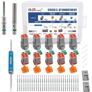 lot 2171 image: JRready Deutsch DT 6 Pin Connector Kits with Size 16 Solid Contacts(14-20AWG), ST6328-6 DT Series Waterproof Connector 6 Pin 5 Sets and Deutsch Pin Removal Tool DRK-RT1B with Mounting Clips