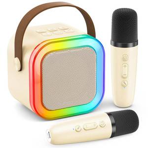 lot 2181 image: Mini Karaoke Machine for Kids Adults, 2026 TOP Birthday Gifts for Girls Boys 3,4,5,6,7,8Year Old Toddler Toys, Portable Bluetooth Speaker with 2 Wireless Karaoke Microphones Player (Light Beige)