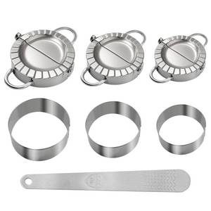 lot 2190 image: 3-in-1 Stainless Steel Dumpling Maker Set - Professional Dumpling Press & Empanada Mold with Dough Cutters (3, 3.4, 3.8)  Includes Stuffing Scoop  Dishwasher Safe