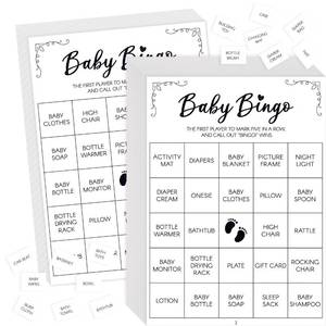 lot 2192 image: Baby Shower Bingo Game, 50 Bingo Cards Perforated Calling Cards Bingo Games for Baby Shower, Bridal Wedding Shower (White)