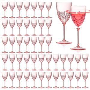 lot 3727 image: SKLENICE 48 pcs Plastic Pink Wine Glasses Bulk 7.4oz Detachable Small Wine Goblet Champagne Flutes Unbreakable Vintage Diamond Stemware Mimosa Drinking Glassware for Wedding Christmas Event Party