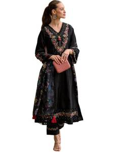 lot 3734 image: The Red Lion Enterprise women Anarkali Suit Alia cut kurti pant and Dupatta 3pc set salwar suit (US, Alpha, Small, Regular, Regular, Black)
