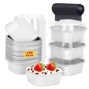 lot 3741 image: LNYZQUS 120pack10oz Mini Cake Baking Pans with Lids, 4X4 Small Cake Pan Foil Brownie Tins, Square Disposable Ramekins Cupcake Baking Cups Dessert Cheesecake Containers-White