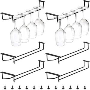 lot 3742 image: Dicunoy 6 Pack Black Wine Glass Rack, 14 Inch Under Cabinet Stemware Holder, Wall Mounted Iron Wine Glass Hanging Rack for Shelf, Kitchen, Bar, Wine Cellar Storage, Organizer, Display