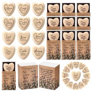 lot 3744 image: Yalikop 60 Sets Fathers Day Christian Gift Bulk God Say You Are Wooden Religious Pocket Hug Heart Bible Verses Pocket Hug Token God Bless Party Favors Scripture Gift for Women Men Church (Wood Color)