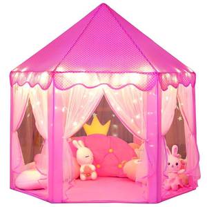 lot 3747 image: wilwolfer Princess Castle Play Tent for Girls Large Kids Play Tents Hexagon Playhouse with Star Lights Toys for Children Indoor Games (Pink)