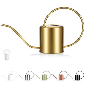 lot 3749 image: Plant Watering Can, 50 oz  1500 ml Stainless Steel Metal - Modern Decorative with Long Spout for Indoor Potted Plants, Bonsai, Garden Flowers, Gold
