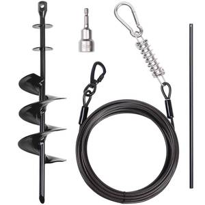 lot 3751 image: Heavy Duty Tie Out Cable and Stake for Yard �� 30FT Runner with 360° No-Tangle Swivel, Durable Spiral Ground Stake for Medium & Large Dogs, Camping & Outdoor Use