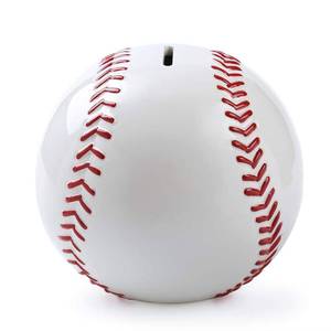 lot 3759 image: FORLONG Ceramic White Baseball Piggy Bank for Boys, Sports Coin Bank, Bedroom Decor Money Box-5.9 inch