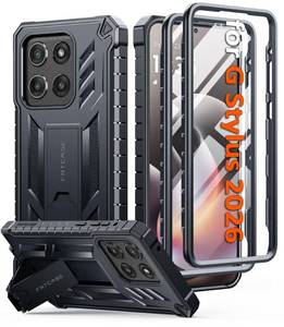 lot 4002 image: FNTCASE for Moto G Stylus 20262025 Case with Built-in Screen Protector & Kickstand 2 Front Frames Military-Grade Drop Protection Heavy Duty Shockproof Rugged Protective Cover Black