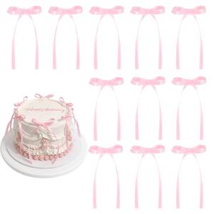 lot 4008 image: 30 Pack Bow Cake Toppers Pink Ribbon Bows for Cake Coquette Themed Bow Cupcake Toppers Pink Bow Birthday Decorations for Baby Shower, Bridal, Engagement, Wedding, Bachelorette Party Decoration