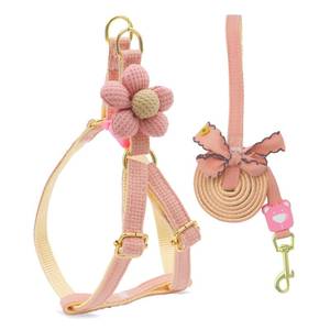 lot 4025 image: PETCARE Cute Flower Dog Harness and Bowtie Leash Set Easy Walk Puppy Dog Halter Harnesses for Small Dogs Girl Step in Dogs Harness with Buckle (Pink, Chest Adjustable 9-14, Rope Width 0.39)