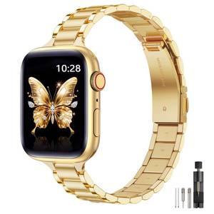 lot 4028 image: WFEAGL Thin Metal Bands Compatible with Apple Watch Band 42mm (Series 11 10) 41mm 40mm 38mm for Women, Slim Stainless Steel Wristbands for iWatch SE Series 9 8 7 6 5 4 3 2 1 (Gold)