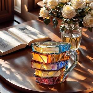 lot 4034 image: OTTNSA 3D Painted Book Stack Glass Coffee Mug, 12 oz Colorful Heat-Resistant Cup, Christmas & Holiday Gifts for Books Lovers, Readers, Writers, Librarians, Book Club and Bookworm Fans