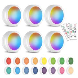 lot 4037 image: SIXDEFLY Wireless 16 Color Changing LED Puck Light 6 Pack LED Under Cabinet Lighting Closet Light Battery Powered Night Lights with Remote Control Dimmer & Timing Function