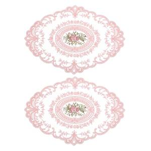 lot 4040 image: uxcell 2Pack Retro Lace Placemat 12x16-in Oval Embroidered Table Place Mats French Crochet Doilies Coasters Cup Mat for Home Wedding, Pink