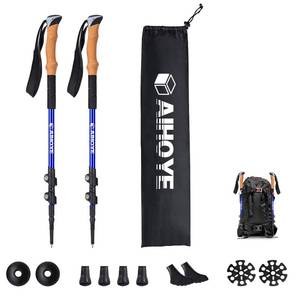 lot 4043 image: Aihoye Trekking Hiking Poles - 2 Pack Adjustable Walking Sticks Collapsible Lightweight - Strong Lightweight Aluminum7075, Quick Flip-Lock Hiking Sticks and Comfortable Cork Grips