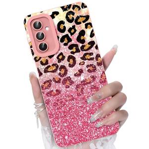 lot 4053 image: CASBST for Samsung Galaxy A15 5G Phone Case, Fashion Flower Pattern Design Girls Women Liquid Silicone Cover, Slim Shockproof and Scratch-Resistant Soft Case for Samsung A15 - Leopard Glitter