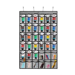 lot 4058 image: TEMUORG Hanging Acrylic Paint Tubes Organizer Over the Door Art Supplies Storage Markers 36 Pocket Holder for Pastels Crayons Brushes Tools (Grey)