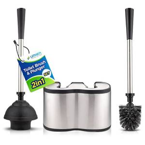 lot 4062 image: UMIEN Toilet Brush and Plunger Set 18-in - Updated 2025 No-Rust - Stainless Steel Design - Long Handles - with Freestanding Canister