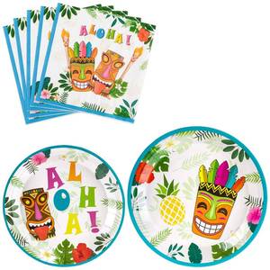 lot 4063 image: WERNNSAI Hawaiian Luau Party Supplies - 48 PCS Luau Plates And Napkins Tropical Tiki Birthday Decorations Hawaiian Paper Plates Tableware Set for Summer Pool Beach Party Serves 16 Guests