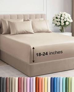 lot 4070 image: Extra Deep Queen Sheet Set - 6 Piece Breathable and Cooling Sheets - Hotel Luxury Bedding for Women, Men, Kids & Teens - Easy & Secure Fit - Soft, Wrinkle Free and Comfy - Extra Deep Pockets - Wheat