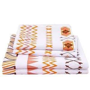 lot 4081 image: JSD Geometric Printed Sheet Set King, 4 Piece Soft Orange Pattern Microfiber Sheets Extra Deep Pocket
