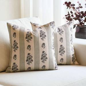 lot 4095 image: Amor Virisso Floral Throw Pillow Covers 20x20 Set of 2 Block Print Pillow Covers Neutral Floral Striped Farmhouse Decorative Pillow Covers for Sofa Couch Bed, Dusty Green