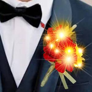 lot 4113 image: Latious Light Up Boutonniere Red Groom Rose Boutonniere Prom Suit Decoration for Men (Red-Yellow Light)