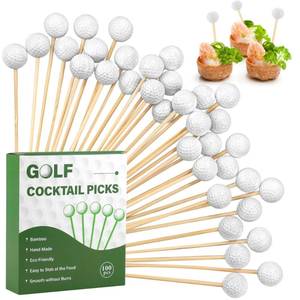 lot 4121 image: Aneco 100 Pieces Golf Cocktail Picks 4.72 Inch Golf Themed Toothpicks Sports Bamboo Fruit Sandwich Skewer Picks Decorative Toothpicks for Appetizers Cocktail Garnish Party Supplies Catered Events