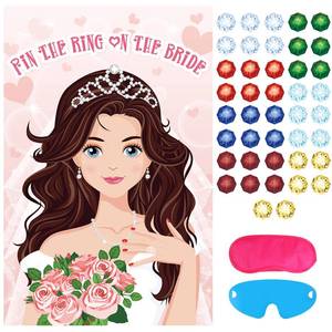 lot 4138 image: Hxezoc Pin The Ring on The Bride Game - 42 Pcs Rings, Large Bridal Games Poster for Shower, Wedding, Birthday, Carnival Party Supplies