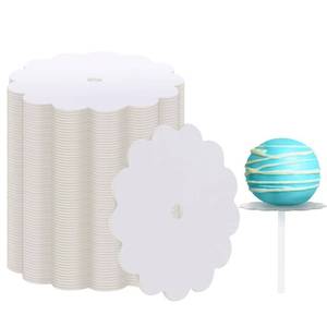 lot 4157 image: Tiangrid 100 Pcs Scalloped Cake Pop Boards with Hole 2 Inch Mini Round Candy Cake Base Cardboards for Baby Shower Dessert Table Cupcakes Pastries Birthday Party Wedding Supplies(White)
